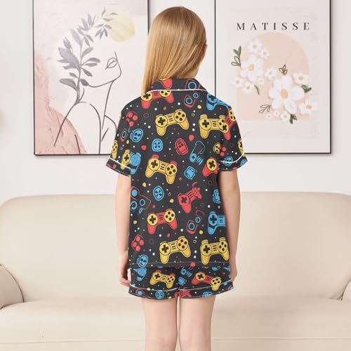 ALAZA Color Gamepad Pajamas Satin Pajama Set Short Sleeve Button Down Sleepwear4