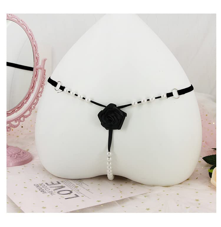 Image of Women's Pearl T Back G String Embroidery Rose Flowers Beaded Thong Panty Underwear Sexy Micro Underpant Christmas