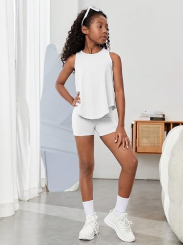 Image of BEAUDRM Girl's 2 Piece Workout Outfits Crop Top and Shorts Athletic Sets