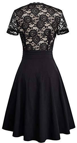 Image of HOMEYEE Women's Chic V-Neck Lace Patchwork Flare Party Dress A062