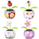 4 Solar Dancing Bee Toy Solar Powered Dancing Sun Flower in Colorful Pots Swinging Ladybug Shape Flip Flap Animated Bobblehead Dancer Window Rose Sun Catcher Car Dashboard Decor