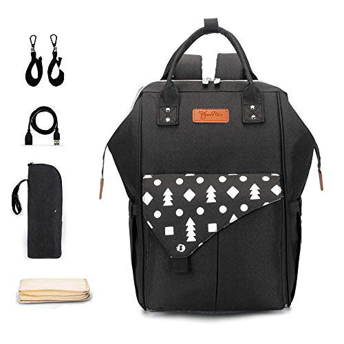 Zaino Mamma neonato Multifunzione, VigoRise Zaino Bebe per il Cambio Impermeabile Borsa Nappy Stoffa Oxford Grande Capacità con 3 Tasche Isolanti Bottiglia, 2 Ganci di Passeggino