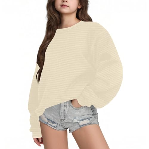 Girls Oversized Sweaters Crewneck Striped Casual Pullover Tops Batwing Long Sleeve Chunky Cute Sweatshirt 4-15T