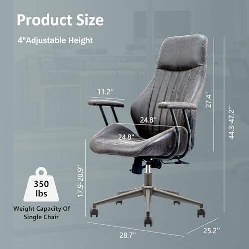 Image of High Back Home Office Chair, Mid Century Vintage Executive Chair,Comfy Ergonomic Rolling Office Task Chair with Lumbar Support,Faux Leather Office Chair,Dark Gray