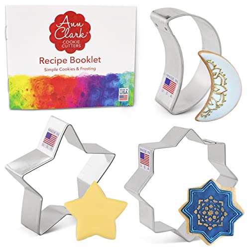 Ramadan Eid Mubarak Islamic Ramadan Cookie Cutters 3-Pc. Set Made in USA by Ann Clark, Islamic Star, Star, Crescent Moon