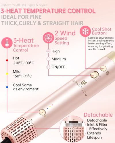 Image of Hair Dryer Brush 8-in-1 Dual Voltage Hot Air Styler - Fast-Drying 110,000 RPM Ionic Blow Dryer with Straightener & Curler Attachments, Frizz-Free Volumizing Styler with Protective Hard Case-Pink
