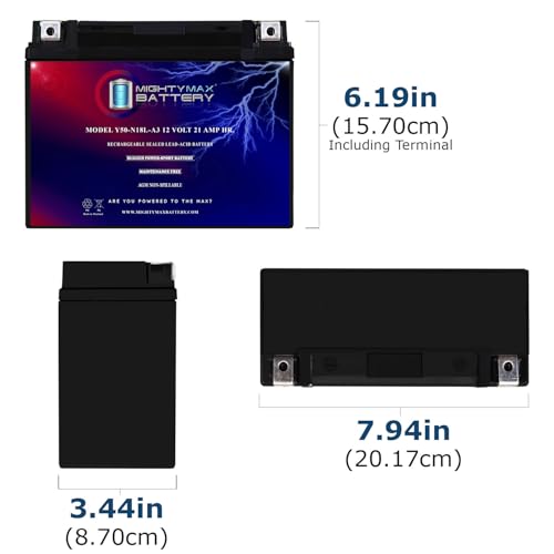 Image of Mighty Max Battery Y50-N18L-A3-12 Volt 21 AH, 350 CCA, Rechargeable Maintenance Free SLA AGM Motorcycle Battery