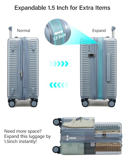 MILADA Expandable Carry On Luggage 20 Inch - Airline Approved Hardshell Suitcase with 8 Spinner Wheels, TSA Lock, Water-Resistant PC Shell, Lightweight & Durable for Travel, Arctic Silver - Image 3