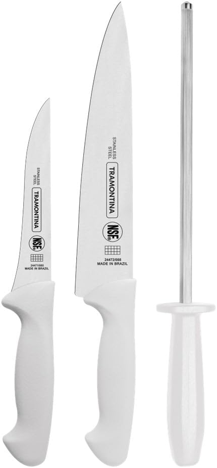 Tramontina Knives Set Premum Line with Sharpener 3 pcs Longlasting edge Chef Knife Bonning Knife