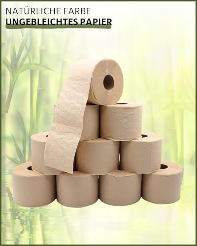 œcolife Toilettenpapier Bambus, 56 Rollen à 150 Blatt, 3-lagig, superweich, von Dermatest geprüft, nachhaltiges Klopapier, sanft zur Haut, beiges Papier