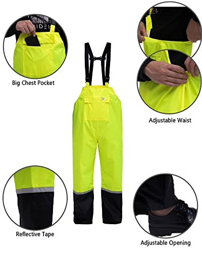 Rainrider Rain Bib Pants Rip-Stop High Visibility Overalls-Waterproof Safety Rain Gear–Reflective Work Overalls For Men Women With Pocket(Fluorescent,L) #TOP1