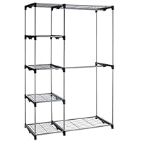 Hanging Closet Organizer and Storage Heavy Duty Clothes Rack Sturdy Rod Garment Rack Large with Wire Shelving High Capacity Commercial Grade Metal Clothes Stand Rack for Bedroom Cloakroom,Silver