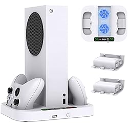 Ventilador Inalambrico Recargable Soporte de cargador para Xbox Series S con ventiladores de refrigeración ajustables de 3 niveles, estación de carga dual con batería recargable de 2 x 1400 mAh para Xbox Series XS controlador con