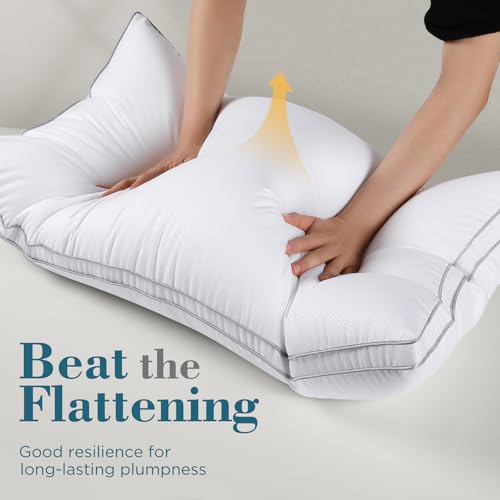 Image of viewstar Pillows Standard Size Set of 2, Firm Support Bedding, White | Down Alternative, Gusseted, Hotel Quality, Fluffy Plump Filling, Oeko-Tex Certified, Machine Washable, for Side Sleepers
