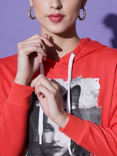 Image of THE DRY STATE Womens Loose Fit Teddy Sweatshirt with Round Neck & Chennile Embroidery Cherry red