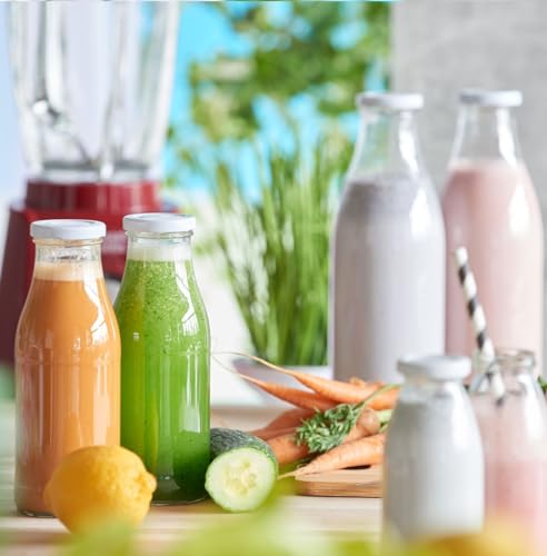 Foto von Geniess-Bar! 4 Milchflaschen 1L mit Deckel & Ersatzdeckel 1 Liter Glasflaschen erhältlich mit 2/4/6/9/12/15 Saftflaschen 1000ml Flaschen Weithalsflaschen leer mit Schraubdeckel Vorratsglas
