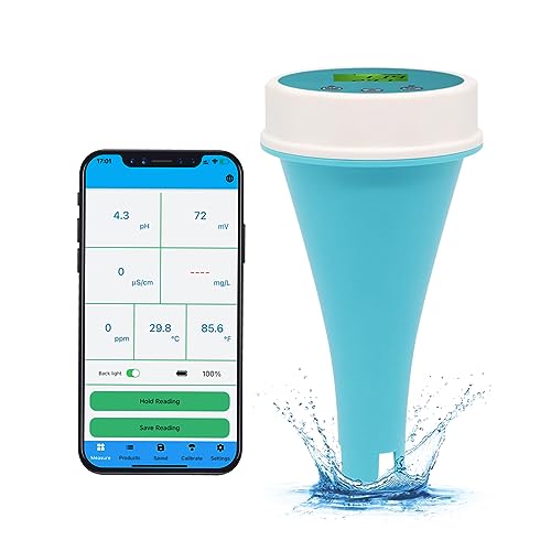 Bluetooth Piscine Eau Testeur 6 en 1 Compteur EC/salinité/pH/ORP/température/chlore Mètre, Sans...