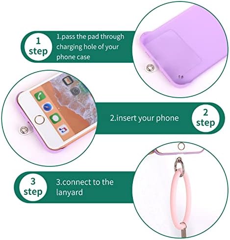 Cobee Silicone Phone Lanyard for Phone Case, Universal Cell Phone Wrist Strap Loop with 2 Pcs Patch 1Pcs Key Ring Anti-Lost Anti-Drop Phone Grip Chain Charms Compatible with Most Smartphone(Pink)