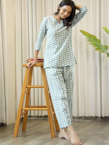 Image of Women's Printed Night Suit Set Pajama with Top Lightweight Soft & Comfy Sleepwear for Girls & Women