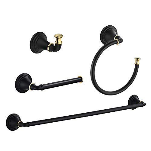 Marmolux Acc Bathroom Hardware Set 4 Piece Bathroom Towel Bar Set Hand Towel Rack Bathrooms Acessories Fixtures Towel Holders Stainless Steel Towel Hangers Wall Mount Matte Black with Gold Decorative