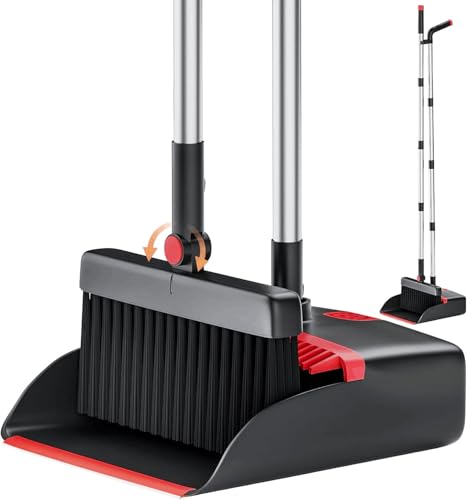 Image of Broom and Dustpan Set, Long Handle 180 Rotating Stand-Up Dustpan & Comb Teeth - Lightweight Sweeping Combo for Home, Office, Kitchen, Lobby Floors
