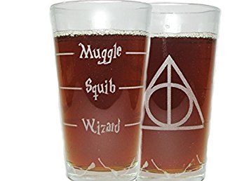 Orange Kat Deathly Hallows, Muggle, Squib, Wizard, Obliviate! 16oz. Pint Glass/Beer Glass