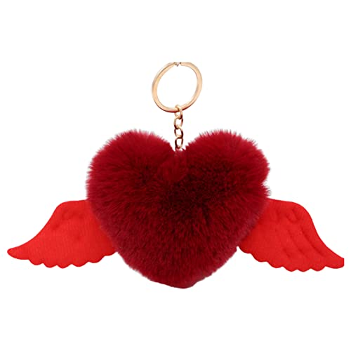 Poupée avec pendentif en peluche en forme de cœur, mini ailes colorées, ornements à suspendre, portable, adorable porte-clés en peluche entièrement rempli, accessoires de sac à dos - Rouge vin Cover
