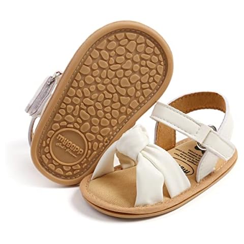 Timatego Infant Baby Girls Sandals Non Slip Soft Sole T-Strap Flip Flops Toddler First Walker Crib Dress Shoes 3-18 Months(3-6 months infant 26 white) Cover