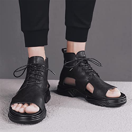 Men Sandals Platform Leather High-top Design Shoes Lace-up Toe Soft Sneakers Outdoor Breathable(OneColor,41)3