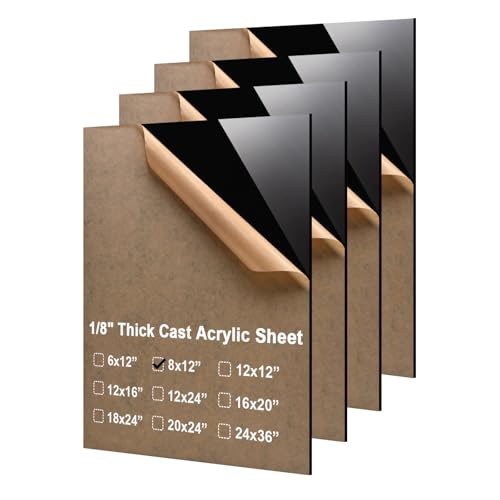 Image of KINLINK 8x12 Plexiglass Sheets 1 /8 inch Thick - 3mm Black Cast Acrylic Sheet, Plastic Board Polycarbonate Sheet for DIY Project, Craft, Table Top, Acrylic Sign and Wedding Invitation 4 Pack