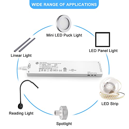 Image of VST 60W LED Power Supply, 100V-240V AC to 12V DC Low Voltage Transformer with JST Ports, Cabinet Light Power Adapter, ETL Certified, White