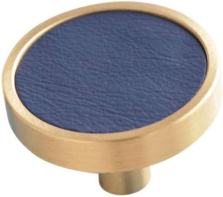 LBFEEL 3.78" 5" Modern Dark Blue Leather Pull Handle Brass Drawer Pull Handle Kitchen Cabinet Door Knob Cupboard Hardware 96 128mm (Knob)