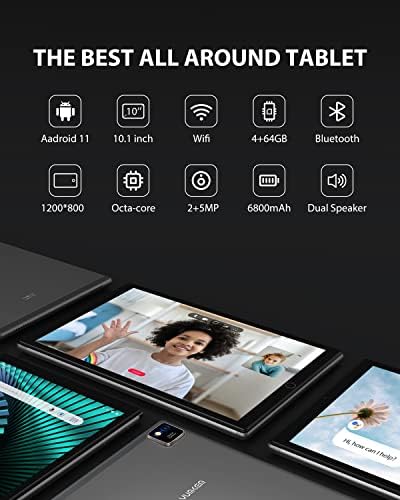 YUMKEM Tablet 10 Inch Android 11.0 Tablet PC Octa-Core, 4GB RAM, 64GB ROM, WiFi, Dual Camera, GPS, 1280x800 HD IPS Screen, 6800mAh, Type C, Tablet PC with Bluetooth Keyboard Mouse and Stylus-Gray