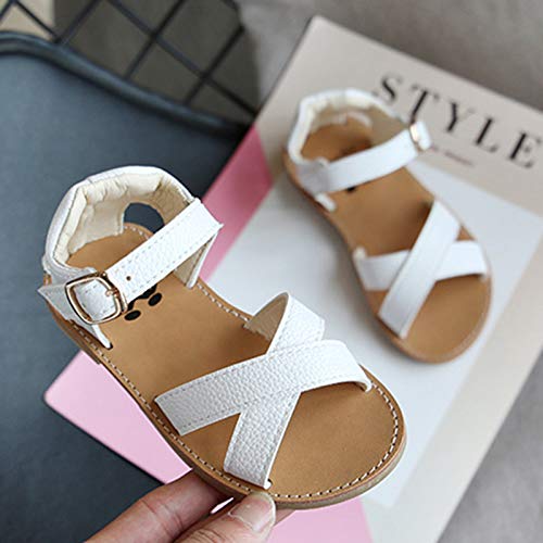 Baby Girls Leather Padded X-Strap Sandals Flat Soft Wide Shoes Toddler Kids Ankle Buckle P𝐞ep Toe Summer Sandals Comfy3