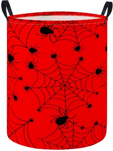 Image of Baby Laundry Hamper Basket Baby Hamper for Nursery Boy and Girl Cute Storage Bin Organizer Boho Room Decor(Red Spider Webs)