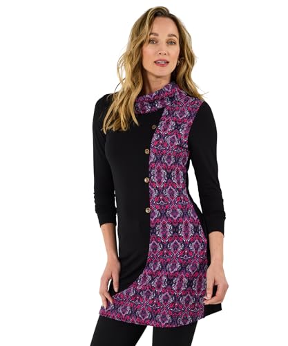 Joe Browns Women's Button Detail Floral Jacquard Cowl-Neck Tunic Top Shirt, Black, 16