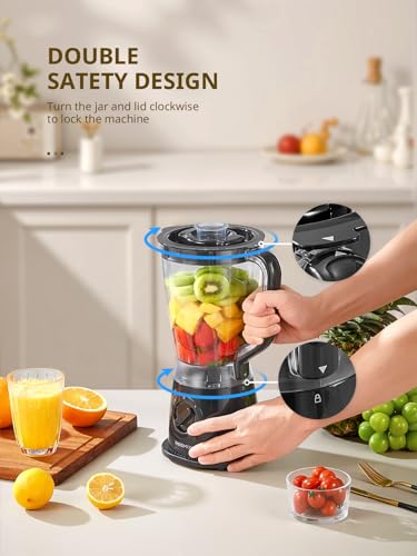 Standmixer 500W, 1,5 L Mixer mit 2 Geschwindigkeitsstufen & Pulsfunktion, Edelstahlmesser, abnehmbarer Deckel mit Messbecher, spülmaschinengeeigneter Mixbecher für Smoothies & Shakes – Bild 4