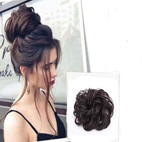N/C DARANA Hair Bun Extensions Messy Elastic Ring Hair Wig Buns Hair Disheveled Hair Sheet Wavy Hair Roots Buns (Dark Brown)