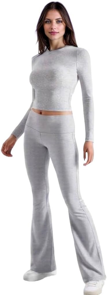 COUVER Women Cotton Bootcut Wide Waist-Band Workout Bootleg Yoga Pants - Image 4