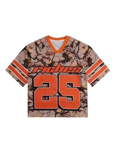 SOLY HUX Men's Jersey Shirt Short Sleeve V Neck Soccer Jerseys Sports T-Shirts Summer Tops Streetwear Orange Multi Large