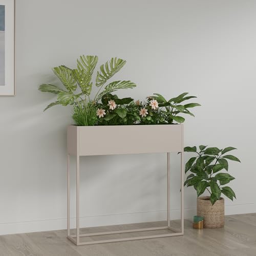 [en.casa] Blumenständer Joensuu Hochbeet Pflanzkübel Kräuterbeet Blumenkasten Pflanzkasten aus Stahl 80 x 80 x 25 cm Hellgrau für drinnen und draußen