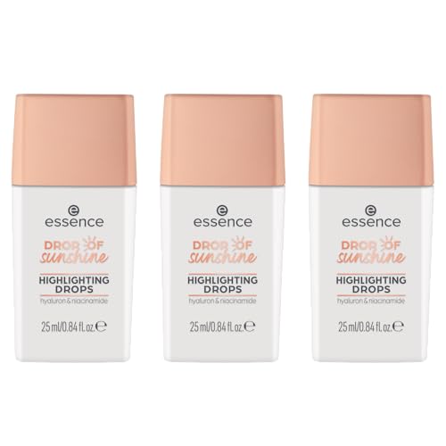 essence DROP OF sunshine HIGHLIGHTING DROPS, Highlighter, Nude, feuchtigkeitsspendend, pflegend, natürlich, glänzend, vegan, ölfrei, ohne Parfüm, ohne Alkohol, 3er Pack (3x25ml)