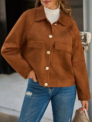 Cicy Bell Womens Faux Suede Leather Jackets Cropped Casual Lapel Collar Button Down Oversized Fall Vintage Shackets4