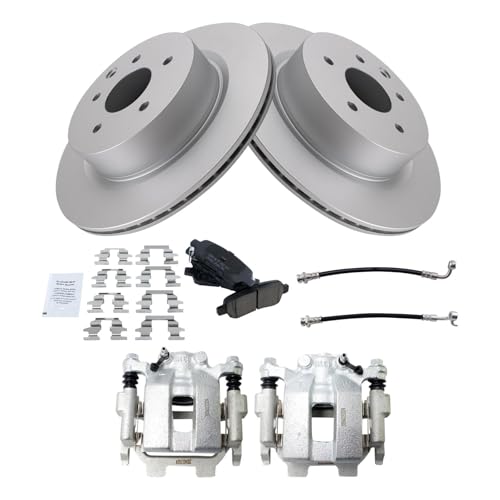 Image of TRQ Rear Brake Pad and Rotor Set Ceramic Coated Rotors Calipers Compatible with 2011-2012 Infiniti G25 G37 2015 Q40 2010-2015 Nissan 370Z