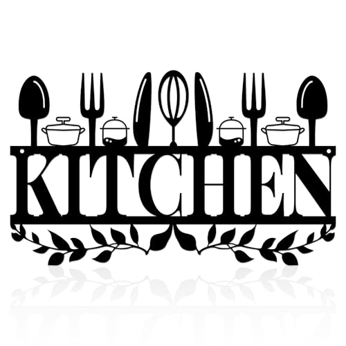 Black Kitchen Wall Decor ATSKIM Metal Sign Farmhouse Kitchen Pictures Wall Decor Rustic Metal Walls Art for Dining Room Decoration (Black)
