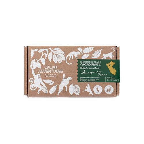 Cacao Adventures Ceremonial Cacao Block | 100% Pure Cacao from Peru, Untempered, Unsweetened, Vegan, 8 oz | Ethically sourced and sustainably grown |Melts Easily for Drinking, Rituals & Recipes