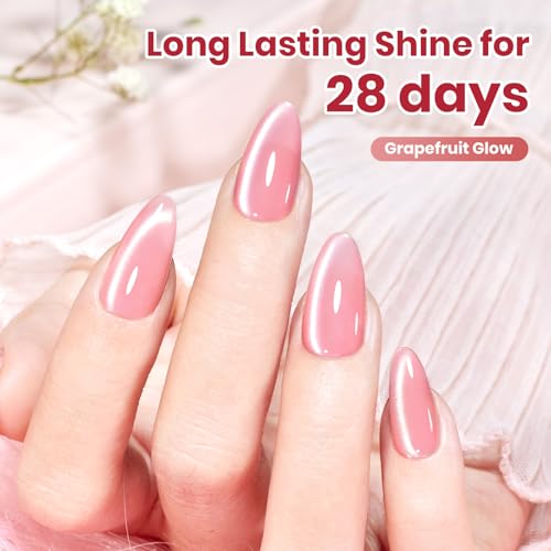 Image of Beetles Grapefruit Glow Pink Cat Eye Gel Nail Polish - 15ML Full Size Spring Gel Polish Glitter Pink Cat Eye Magnetic Translucent Glassy Effect Soak Off UV French Nail Art Design DIY Manicure Gifts