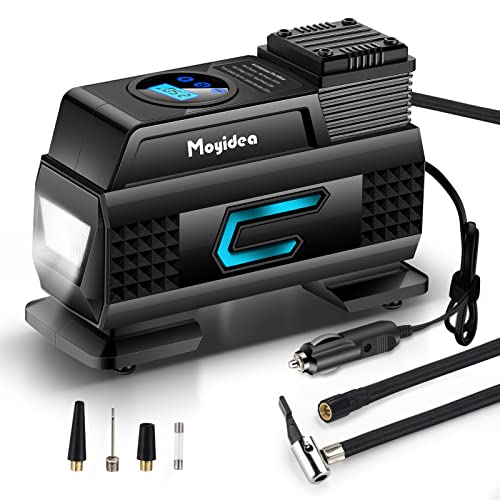 Moyidea Portable Air Compressor for Car Tires, 12V DC Tire Inflator Pump, 150 PSI with Emergency LED Flashlight for Car, Motorcycles, Bicycles,Inflatables