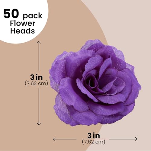 Image of Bright Creations Artificial Roses Heads - 50 Pack, 3 in, Dark Purple Flowers, Stemless - Silk Roses for DIY Decor & Wedding Centerpieces