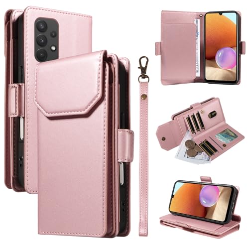 Étui portefeuille Galaxy A32 4G en cuir avec anneau rotatif et béquille - Marron